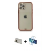 MARSİLYAN™- iPhone 12 Pro Kılıf Eksen Minimal Koleksiyonu - Siyah 3D Antistatik Seramik Nano Ekran Koruyucu + Rainbow Kamera Lens Koruma Cam - GD