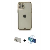MARSİLYAN™- iPhone 12 Pro Kılıf Eksen Minimal Koleksiyonu - Siyah 3D Antistatik Seramik Nano Ekran Koruyucu + Rainbow Kamera Lens Koruma Cam - GD