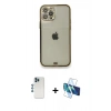 MARSİLYAN™- iPhone 12 Pro Kılıf Eksen Minimal Koleksiyonu - Siyah 3D Antistatik Seramik Nano Ekran Koruyucu + Shine Kamera Lens - MI