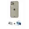 MARSİLYAN™- iPhone 12 Pro Kılıf Eksen Minimal Koleksiyonu - Siyah 3D Antistatik Seramik Nano Ekran Koruyucu + Rainbow Kamera Lens Koruma Cam - GD