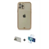 MARSİLYAN™- iPhone 12 Pro Kılıf Eksen Minimal Koleksiyonu - Siyah 3D Antistatik Seramik Nano Ekran Koruyucu + Rainbow Kamera Lens Koruma Cam - GD