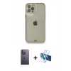 MARSİLYAN™- iPhone 12 Pro Kılıf Eksen Minimal Koleksiyonu - Siyah 3D Antistatik Seramik Nano Ekran Koruyucu + Neon Fosforlu Kamera Lens - BZ