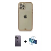 MARSİLYAN™- iPhone 12 Pro Kılıf Eksen Minimal Koleksiyonu - Siyah 3D Antistatik Seramik Nano Ekran Koruyucu + Neon Fosforlu Kamera Lens - BZ