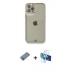 MARSİLYAN™- iPhone 12 Pro Kılıf Eksen Minimal Koleksiyonu - Siyah 3D Antistatik Seramik Nano Ekran Koruyucu + Metal Kamera Lens Koruma Cam - MR