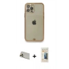 MARSİLYAN™- iPhone 12 Pro Kılıf Eksen Minimal Koleksiyonu - Siyah 6D Mat Seramik Hayalet Nano Ekran Koruyucu + Rainbow Kamera Lens Koruma Cam - GD