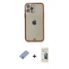 MARSİLYAN™- iPhone 12 Pro Kılıf Eksen Minimal Koleksiyonu - Siyah 6D Mat Seramik Hayalet Nano Ekran Koruyucu + Koyu Yeşil Metal Kamera Lens Koruma Cam