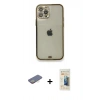 MARSİLYAN™- iPhone 12 Pro Kılıf Eksen Minimal Koleksiyonu - Siyah 6D Mat Seramik Hayalet Nano Ekran Koruyucu + Renkli Kamera Lens Koruma Cam - SI