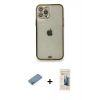 MARSİLYAN™- iPhone 12 Pro Kılıf Eksen Minimal Koleksiyonu - Siyah 6D Mat Seramik Hayalet Nano Ekran Koruyucu + Gümüş Shine Kamera Lens Koruma Cam