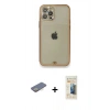 MARSİLYAN™- iPhone 12 Pro Kılıf Eksen Minimal Koleksiyonu - Siyah 6D Mat Seramik Hayalet Nano Ekran Koruyucu + Renkli Kamera Lens Koruma Cam - SI