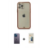 MARSİLYAN™- iPhone 12 Pro Kılıf Eksen Minimal Koleksiyonu - Siyah 6D Mat Seramik Hayalet Nano Ekran Koruyucu + Neon Fosforlu Kamera Lens - MI