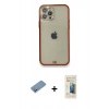 MARSİLYAN™- iPhone 12 Pro Kılıf Eksen Minimal Koleksiyonu - Siyah 6D Mat Seramik Hayalet Nano Ekran Koruyucu + Gümüş Shine Kamera Lens Koruma Cam