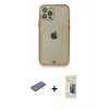 MARSİLYAN™- iPhone 12 Pro Kılıf Eksen Minimal Koleksiyonu - Siyah 6D Mat Seramik Hayalet Nano Ekran Koruyucu + Yeşil Renkli Kamera Lens Koruma Cam