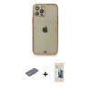 MARSİLYAN™- iPhone 12 Pro Kılıf Eksen Minimal Koleksiyonu - Siyah 6D Mat Seramik Hayalet Nano Ekran Koruyucu + Renkli Kamera Lens Koruma Cam - MI