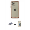 MARSİLYAN™- iPhone 12 Pro Kılıf Eksen Minimal Koleksiyonu - Siyah 6D Mat Seramik Hayalet Nano Ekran Koruyucu + Renkli Kamera Lens Koruma Cam - SI