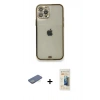 MARSİLYAN™- iPhone 12 Pro Kılıf Eksen Minimal Koleksiyonu - Siyah 6D Mat Seramik Hayalet Nano Ekran Koruyucu + Yeşil Renkli Kamera Lens Koruma Cam