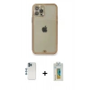MARSİLYAN™- iPhone 12 Pro Kılıf Eksen Minimal Koleksiyonu - Siyah Polymer Nano Ekran Koruyucu + Mavi Shine Kamera Lens