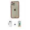 MARSİLYAN™- iPhone 12 Pro Kılıf Eksen Minimal Koleksiyonu - Siyah Polymer Nano Ekran Koruyucu + Mavi Shine Kamera Lens
