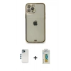MARSİLYAN™- iPhone 12 Pro Kılıf Eksen Minimal Koleksiyonu - Siyah Polymer Nano Ekran Koruyucu + Mavi Shine Kamera Lens