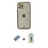 MARSİLYAN™- iPhone 12 Pro Kılıf Eksen Minimal Koleksiyonu - Siyah Polymer Nano Ekran Koruyucu + Metal Kamera Lens Koruma Cam - MR