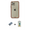MARSİLYAN™- iPhone 12 Pro Kılıf Eksen Minimal Koleksiyonu - Siyah Polymer Nano Ekran Koruyucu + Metal Kamera Lens Koruma Cam - MR