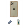 MARSİLYAN™- iPhone 12 Pro Kılıf Eksen Minimal Koleksiyonu - Siyah Polymer Nano Ekran Koruyucu + Metal Kamera Lens Koruma Cam - AKYL