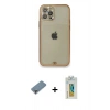 MARSİLYAN™- iPhone 12 Pro Kılıf Eksen Minimal Koleksiyonu - Siyah Polymer Nano Ekran Koruyucu + Metal Kamera Lens Koruma Cam - MR