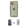 MARSİLYAN™- iPhone 12 Pro Kılıf Eksen Minimal Koleksiyonu - Siyah Polymer Nano Ekran Koruyucu + Neon Fosforlu Kamera Lens - YL