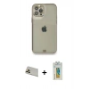 MARSİLYAN™- iPhone 12 Pro Kılıf Eksen Minimal Koleksiyonu - Siyah Polymer Nano Ekran Koruyucu + Rainbow Kamera Lens Koruma Cam - GD