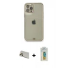 MARSİLYAN™- iPhone 12 Pro Kılıf Eksen Minimal Koleksiyonu - Siyah Polymer Nano Ekran Koruyucu + Rainbow Kamera Lens Koruma Cam - GD
