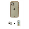 MARSİLYAN™- iPhone 12 Pro Kılıf Eksen Minimal Koleksiyonu - Siyah Polymer Nano Ekran Koruyucu + Rainbow Kamera Lens Koruma Cam - GD