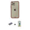 MARSİLYAN™- iPhone 12 Pro Kılıf Eksen Minimal Koleksiyonu - Siyah Polymer Nano Ekran Koruyucu + Renkli Kamera Lens Koruma Cam - TU