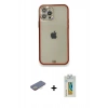 MARSİLYAN™- iPhone 12 Pro Kılıf Eksen Minimal Koleksiyonu - Siyah Polymer Nano Ekran Koruyucu + Renkli Kamera Lens Koruma Cam - SI