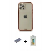 MARSİLYAN™- iPhone 12 Pro Kılıf Eksen Minimal Koleksiyonu - Siyah Polymer Nano Ekran Koruyucu + Renkli Kamera Lens Koruma Cam - MI