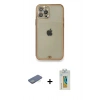 MARSİLYAN™- iPhone 12 Pro Kılıf Eksen Minimal Koleksiyonu - Siyah Polymer Nano Ekran Koruyucu + Renkli Kamera Lens Koruma Cam - YL