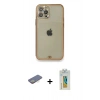 MARSİLYAN™- iPhone 12 Pro Kılıf Eksen Minimal Koleksiyonu - Siyah Polymer Nano Ekran Koruyucu + Renkli Kamera Lens Koruma Cam - SI