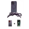 MARSİLYAN™- iPhone 12 Pro Kılıf Eksen Özel Seri - Şeffaf 360 Full Body Arka Koruyucu + Neon Fosforlu Kamera Lens - TU