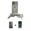 MARSİLYAN™- iPhone 12 Pro Kılıf Eksen Özel Seri - Şeffaf 360 Full Body Arka Koruyucu + Neon Fosforlu Kamera Lens - YL