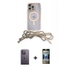 MARSİLYAN™- iPhone 12 Pro Kılıf Eksen Özel Seri - Siyah 34D Hayalet Izgaralı Cam + Neon Fosforlu Kamera Lens - BZ
