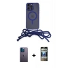 MARSİLYAN™- iPhone 12 Pro Kılıf Eksen Özel Seri - Siyah 34D Hayalet Izgaralı Cam + Neon Fosforlu Kamera Lens - MI
