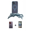 MARSİLYAN™- iPhone 12 Pro Kılıf Eksen Özel Seri - Siyah 34D Hayalet Izgaralı Cam + Neon Fosforlu Kamera Lens - TU