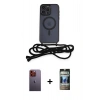 MARSİLYAN™- iPhone 12 Pro Kılıf Eksen Özel Seri - Siyah 34D Hayalet Izgaralı Cam + Neon Fosforlu Kamera Lens - TU