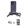 MARSİLYAN™- iPhone 12 Pro Kılıf Eksen Özel Seri - Siyah 34D Hayalet Izgaralı Cam + Rainbow Kamera Lens Koruma Cam - GD