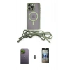 MARSİLYAN™- iPhone 12 Pro Kılıf Eksen Özel Seri - Siyah 34D Hayalet Izgaralı Cam + Neon Fosforlu Kamera Lens - YL