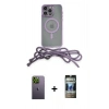 MARSİLYAN™- iPhone 12 Pro Kılıf Eksen Özel Seri - Siyah 34D Hayalet Izgaralı Cam + Neon Fosforlu Kamera Lens - YL