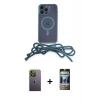 MARSİLYAN™- iPhone 12 Pro Kılıf Eksen Özel Seri - Siyah 34D Hayalet Izgaralı Cam + Neon Fosforlu Kamera Lens - YL