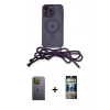 MARSİLYAN™- iPhone 12 Pro Kılıf Eksen Özel Seri - Siyah 34D Hayalet Izgaralı Cam + Neon Fosforlu Kamera Lens - YL
