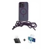 MARSİLYAN™- iPhone 12 Pro Kılıf Eksen Özel Seri - Siyah 3D Antistatik Cam Ekran Koruyucu + Kamera Lens Koruma Cam - SF
