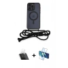 MARSİLYAN™- iPhone 12 Pro Kılıf Eksen Özel Seri - Siyah 3D Antistatik Cam Ekran Koruyucu + Kamera Lens Koruma Cam - SF