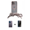 MARSİLYAN™- iPhone 12 Pro Kılıf Eksen Özel Seri - Siyah 3D Antistatik Hayalet Cam Ekran Koruyucu + Neon Fosforlu Kamera Lens - MI