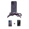MARSİLYAN™- iPhone 12 Pro Kılıf Eksen Özel Seri - Siyah 3D Antistatik Hayalet Cam Ekran Koruyucu + Neon Fosforlu Kamera Lens - MI